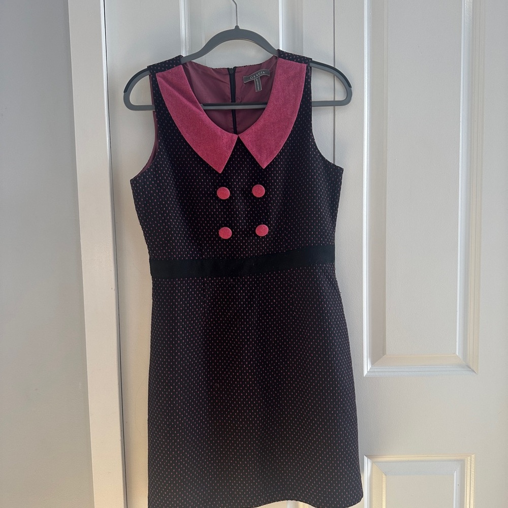 Authentic Vintage Gracia Black and Pink Embellished Sheath Dress